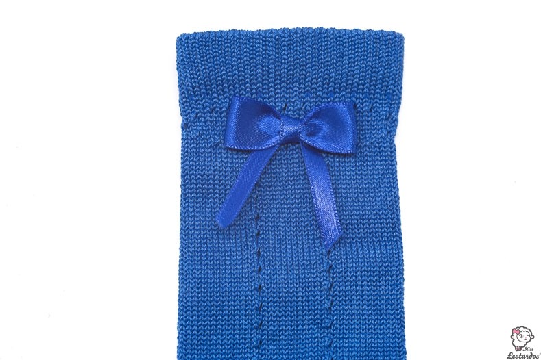Calcetín Alto Azul Bebé Calado con Lazo Talla calcetín con tallas 1 y 3 000  / 0 - 3 meses